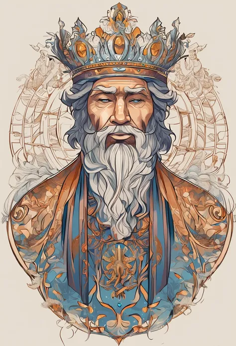 There is a man with a crown and feathers on his head, Beeple e Alphonse Mucha, usando uma coroa de penas brilhantes, Beeple e Jean Giraud, stunning digital illustration, Retrato de Martin Ansin, personagem de fantasia hiperdetalhado, O deus imperador da Hu...