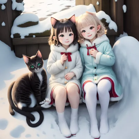 There is a lively and cute kitten。It wears snow-white clothes，Pointy ears，The eyes are shining like two emeralds，The tail is long，Amazing。