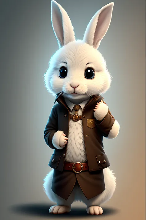 small rabbit with white fur and black eyes, cartoon arts, dramatc anthropomorphic lighting 8k Very detailed