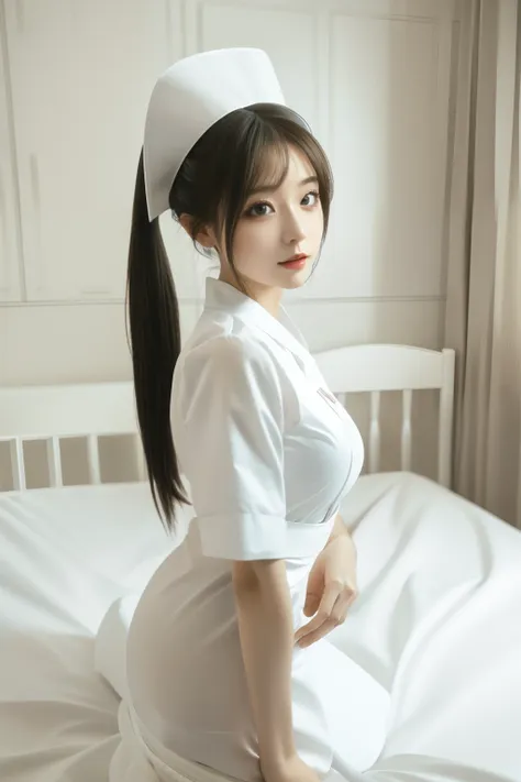 8k, super detail, curate, best quality, masterpiece, 1girl,solo,nurse, detail face, double ponytail hairstyle, black hair, white...