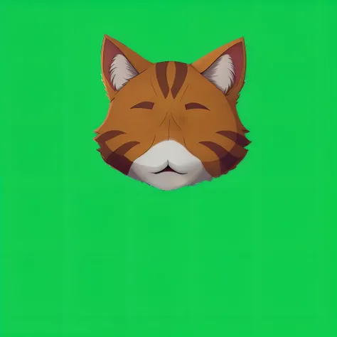 There is a cat mask made of paper on a green background, sem linha, cat head, quanto ele faz, Gato Anime, Gato Anime Realista, the cat is smiling, Retrato de personagem peludo, the cat is orange, VRCabord, Gato. Pintura digital, Gatos, illustration of a ca...