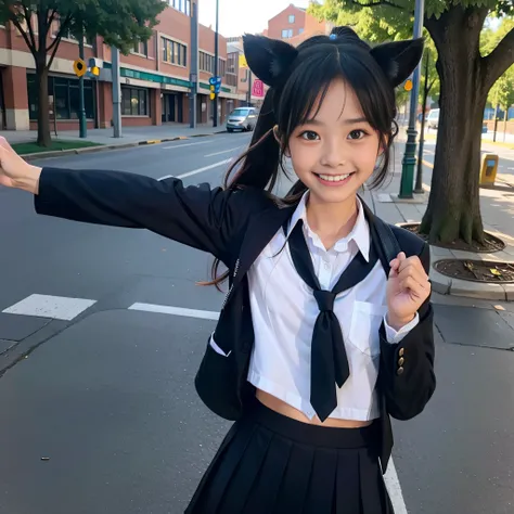 loli, school uniform, animal ears, grin