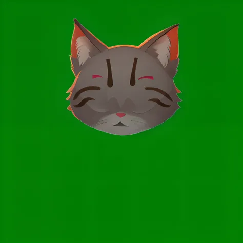 There is a cat with a sad face on a green background, sem linha, cat head, illustration of a cat, Gato. pintura digital, the cat is smiling, visual anime de um gato bonito, gato anime, quanto ele faz, a cat is smiling, um gato bonito, design do gato, gato ...