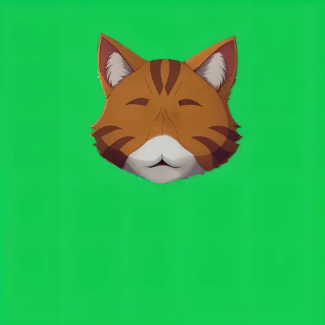 There is a cat mask made of paper on a green background, sem linha, cat head, quanto ele faz, Gato Anime, Gato Anime Realista, the cat is smiling, Retrato de personagem peludo, the cat is orange, VRCabord, Gato. Pintura digital, Gatos, illustration of a ca...