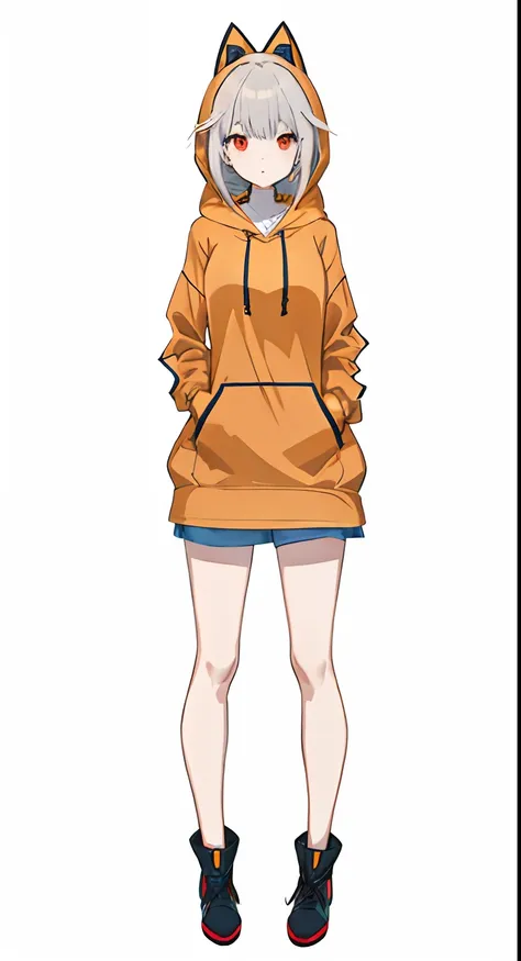 Anime girl in hoodie and boots with hands in pockets, anime full body illustration, Full body illustration, Single character full body, full_Body!!, full bodyesbian!!, !!Full body portrait!!, girl wearing hoodie, full body single character, full-body portr...