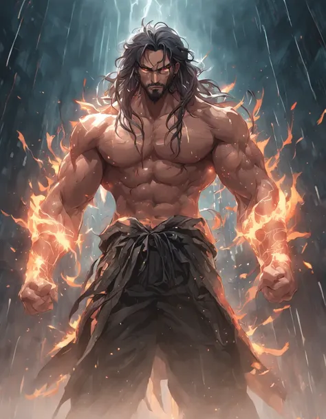 (professional 3d render:1.3) af (Realistic:1.3) The most beautiful artistic photo in the world，Soft function, Bright male hero, ((Epic hero fantasy rough muscular man wet hero angry looks long hair, short beard and fierce expression in dynamic pose, Fantas...