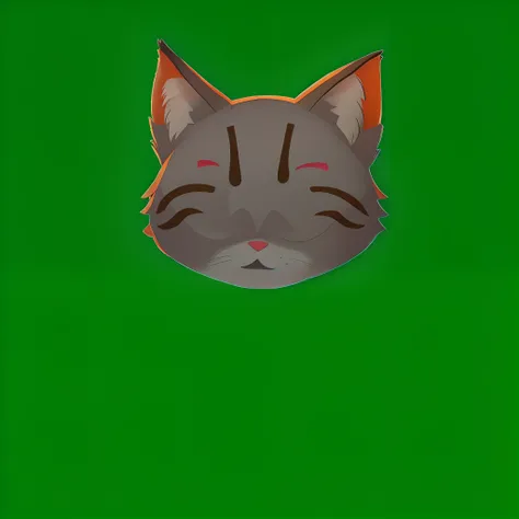 There is a cat with a sad face on a green background, sem linha, cat head, illustration of a cat, Gato. Pintura digital, the cat is smiling, visual anime de um gato bonito, Gato Anime, quanto ele faz, a cat is smiling, um gato bonito, design do gato, Gato ...