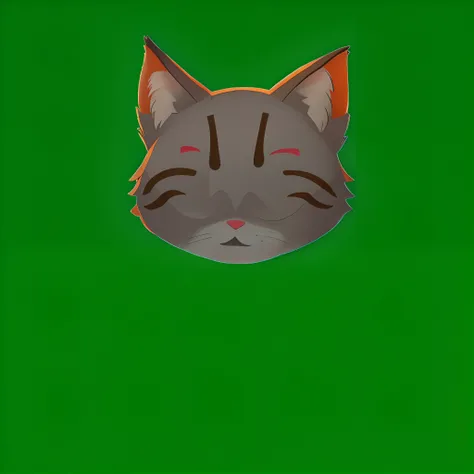 There is a cat with a sad face on a green background, sem linha, cat head, illustration of a cat, Gato. Pintura digital, the cat is smiling, visual anime de um gato bonito, Gato Anime, quanto ele faz, a cat is smiling, um gato bonito, design do gato, Gato ...