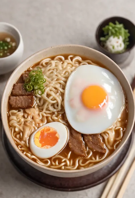 ultra detailed 8k cg, Japanese ramen, chopsticks, egg, steam