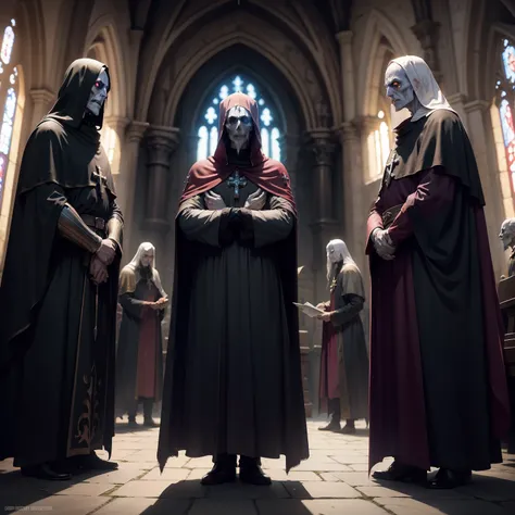 Undead priests，Super clear，4k，Medieval church