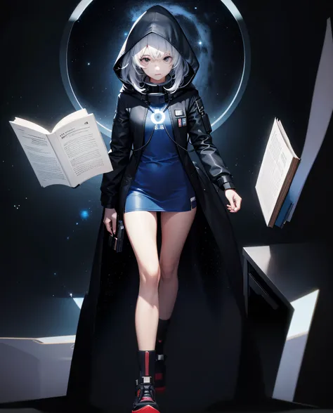 Anime girl in spacesuit with book and book, portrait anime space cadet girl, cyberpunk anime girl in hoodie, Cyberpunk Anime Girl, Digital Cyberpunk Anime Art, girls frontline universe, guweiz on pixiv artstation, cyber school girl, infinite celestial libr...