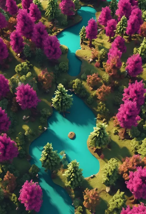 3D video rendering, isometry, Desktop forest, Top view