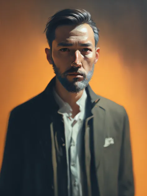 A painting of a man standing, a character portrait, artstation hd, Detailed painting, photo taken with provia, kodak portra, filmgrain, featured on unsplash, filmgrain, film view, photo taken with provia