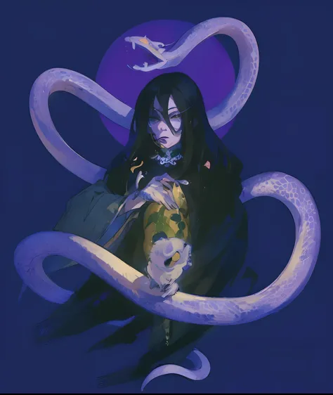 (ultra detalhado), (illustration), (diferente_imagem), (intrincado_Detalhes), (delicate illustration),(master part:1.2),(best quality:1.2), Orochimaru, fundo escuro,