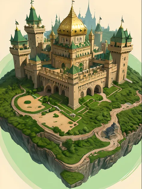 Kingdom with a castle. Gold and Green. Leopards. No people. No women. Castle. Map. Big Kingdom