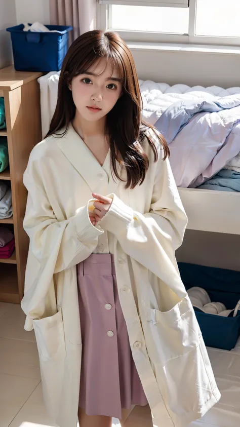 k hd，one-girl，college aged，Wear JK，Dry the quilt，Drying clothes，Clean up in the classroom，Clean the dormitory，wide angles，First perspective