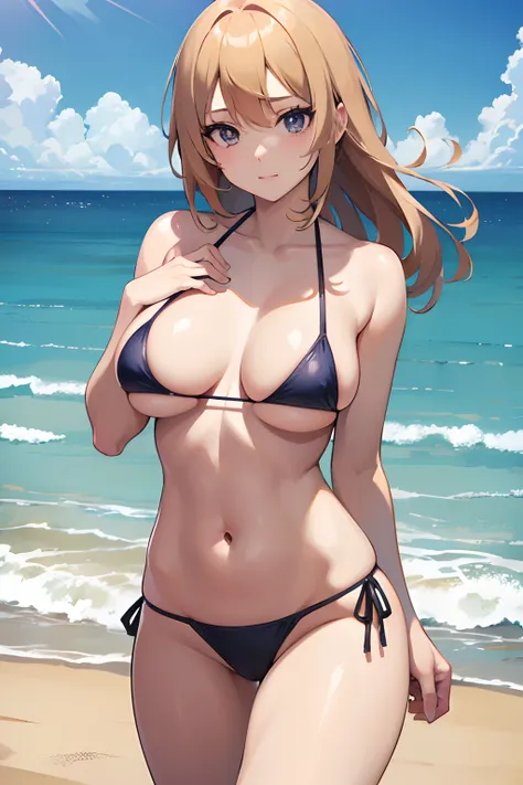 ((Best Quality, 8K, masutepiece: 1.3)),1girl in ,Perfect Body Beauty, realistic shaded perfect body, Shiny skin, Big_breasts, Cute , Running , Micro Bikini , seaside