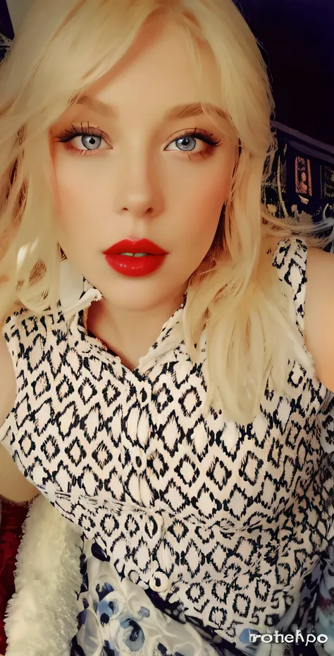 blonde woman with blue eyes and red lips posing for a photo, thick red lips, red lips, Photo de profil, Image de profil, pale red lips, sexy red lips, luscious red lips, small and thick red lips, Red labia majora, very full lips, light red lips, full lips,...