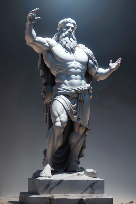 strong greek character, gray statue, bearded, with open arms, realistic, 4k,