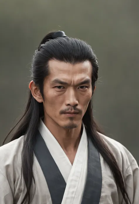 Martial arts novel Dragon Babu Gang leader Qiao Feng，Ken Takakura, Tall and strong，Long hair，The face is densely covered with short whisker roots，Darkening of the skin， Coarse hemp`Commoner