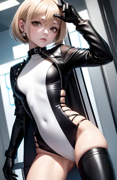 optimum，tmasterpiece，A high resolution，best qualtiy，hyper HD，super detailing，Award-Awarded，16k，独奏，（（The upper part of the body）），（（Bust）），anatomy correct，Beautiful cyberpunk girl，cute  face，，Gradient Beige Hair，Hairline，（（Dark golden eyes）），long eyelasher，...