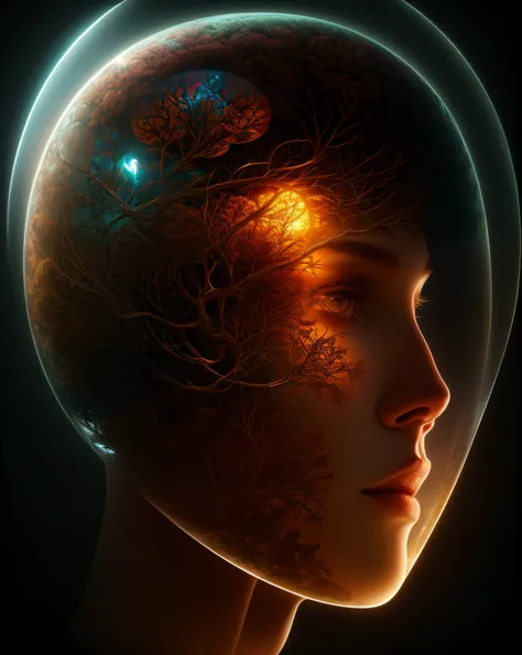 layered transparency of human head inside with buterflyes only in the brain hybrid, beautiful detailed intricate insanely detailed octane render trending on artstation, 8 k artistic photography, photorealistic, centered, symmetry, painted, intricate, volum...