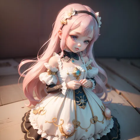 Small doll with pearl scallops, cute 3 d render, lovely digital painting, Cute detailed digital art, 3 D rendering character art 8 K, trending on cgstation, render of a cute 3d anime girl, wlop loish and clamp style, 3 d render stylized, Loish et WLOP