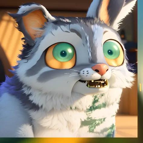 Theres a cat with big eyes and a nightgown, estilo de zootopia, estilo de filme zootopia, estilo zootopia, Estilo Zootopia, zootopia 2, em Zootopia City, em estilo de zootopia, Judy Hopps de Zootopia, No estilo de filme Croods, personagem do filme, peludo ...