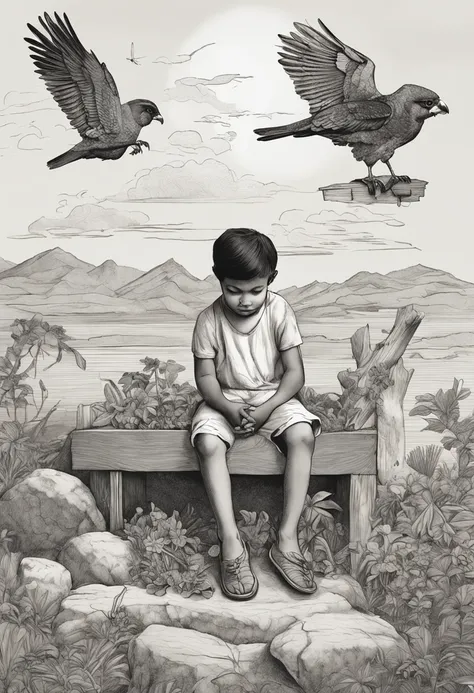 SeaArt Positive Prompt:

Embark on an emotional journey through intricate artistry: Skillfully compose a monochromatic masterpiece portraying a young black boy seated on a wooden crate amidst a serene expanse. This tender depiction captures the boys innoce...