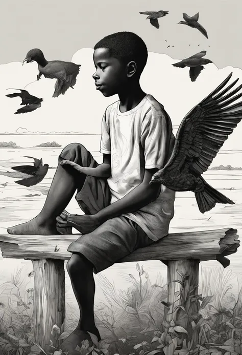 SeaArt Positive Prompt:

Embark on an emotional journey through intricate artistry: Skillfully compose a monochromatic masterpiece portraying a young black boy seated on a wooden crate amidst a serene expanse. This tender depiction captures the boys innoce...