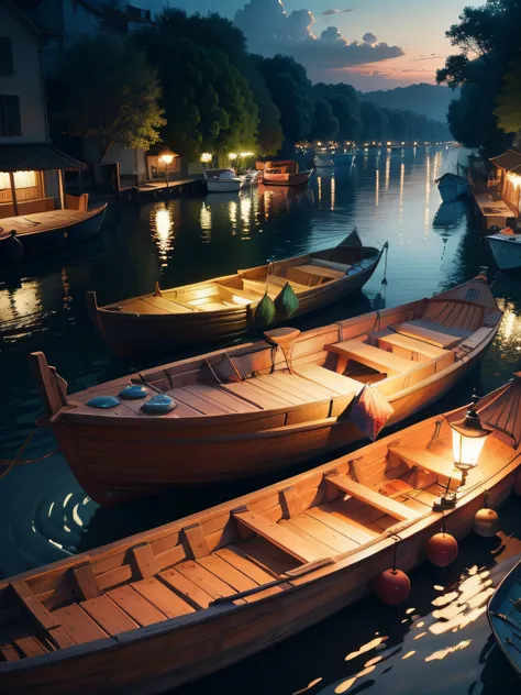 A river full of colorful boats with having lamp, men on the boat