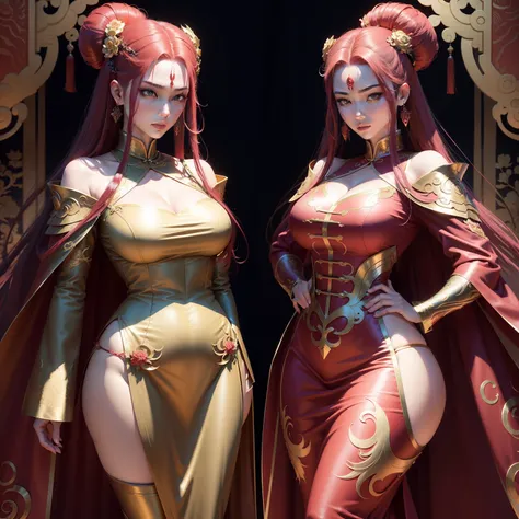 Anime Man - Anime characters，Queen Medusa， detailed outfits, Inspired by Fenghua Zhong, Gorgeous red costume, inspired by Romano Vio, Photos of female clergy, symmetrical fullbody rendering, clothing design, front and back, Chinese clothing, expensive outf...