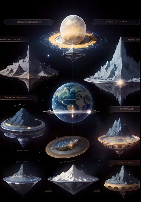 Schematic diagram of the structural hierarchy of the Mount Meru multiverse，Detailed chart annotations，boundage，Border，Planetary hierarchy，Surrounded by stars，Star chart，Detailed details are plentiful，Charts，Astronomy Teaching Diagram，