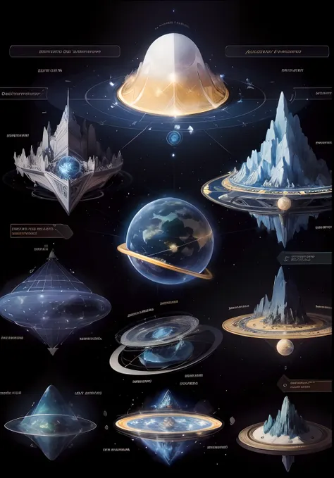 Schematic diagram of the structural hierarchy of the Mount Meru multiverse，Detailed chart annotations，boundage，Border，Planetary hierarchy，Surrounded by stars，Star chart，Detailed details are plentiful，Charts，Astronomy Teaching Diagram，