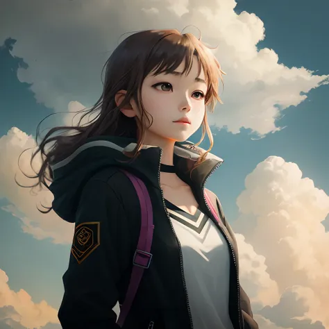 Anime A girl standing in the clouds