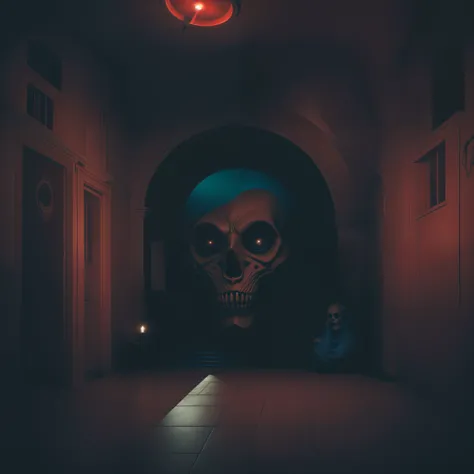 cinematographic scene, horror, Psychological thriller, Demons and ghosts move towards a haunted house, capturado com Canon EOS 5D Mark IV, german expresionism, Surrealismo, Arquitetura inspirada em Art Deco e Art Nouveau, dramatic lighting, contrastes fort...