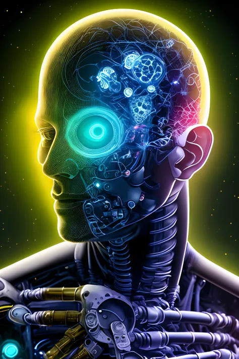 NFT "Cybernetic Scholar Mind":
Create a digital art NFT that portrays a scholarly superhero in shades of yellow and black. The hero possesses a highly advanced cybernetic mind, with realistic details and metallic textures. The image should capture the fusi...