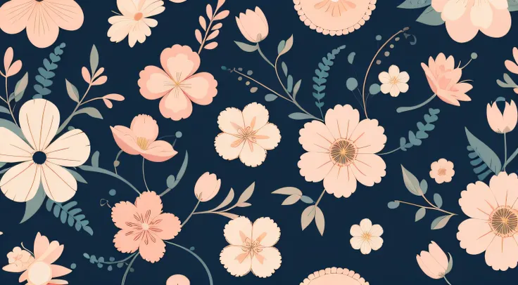 Repeating pattern flat 2d illustration, vector art, high quality, 4k, digital print, flai background, ampty space, vector, Art station, digital print, highly detailed clean, vector image, soring flower patter, pastel