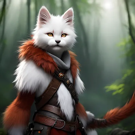 Reddish-brown/Orange-yellow，Furry character with maple leaf on tail
Furry characters，femele，Shy，No clothes on，adolable，Charming，volumettic light，high definition detail，bamboo forrest，small stream，The fog rises，Contour light，Dingdall effect，tmasterpiece(Bri...