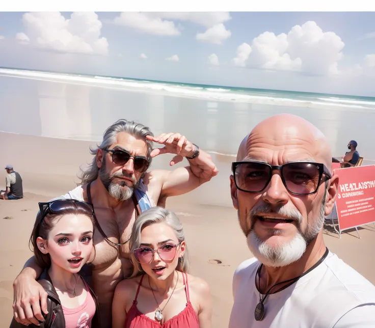 (melhor qualidade:1.5, Estilo Disney 3D) Theres a wrinkle-free man with a beard and sunglasses posing for a photo. He has a bald head and a white beard.