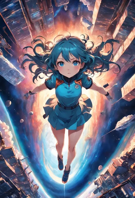 absurd res, high res, (masterpiece:1.4), ultra-detailed, 1girl, from above, space, floating