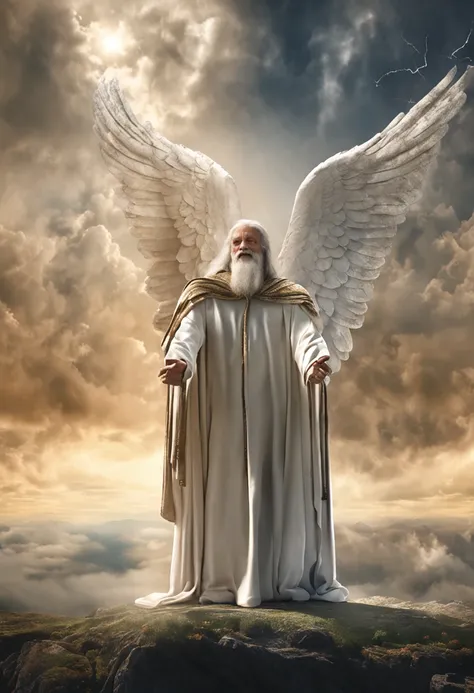 create a realistic picture where an older man is raptured into heaven meeting angels and the throne of God. a imagem precisa refletir a passagem da biblia onde Paulo descreve o seu arrebatamento.