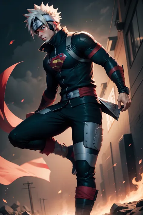 Kakashi Hatake (naruto) x superman, full body, solo,