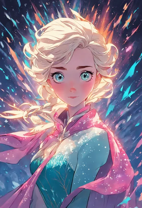 "(Elsa from Frozen:1.1), exquisitely detailed with vibrant colors, in a stunning retro art style."