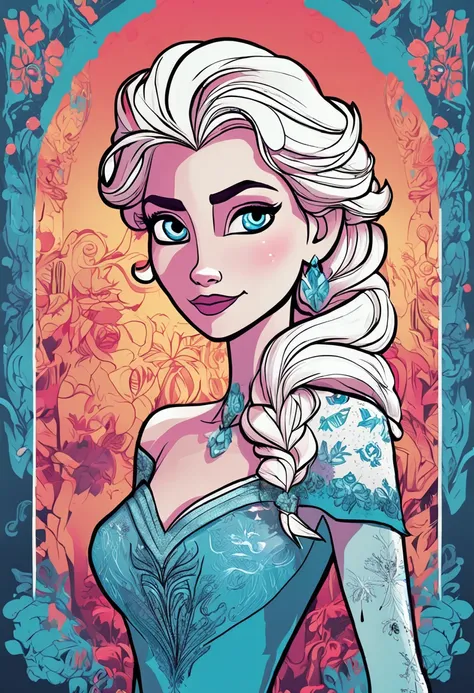 "(Elsa from Frozen:1.1), exquisitely detailed with vibrant colors, in a stunning retro art style."