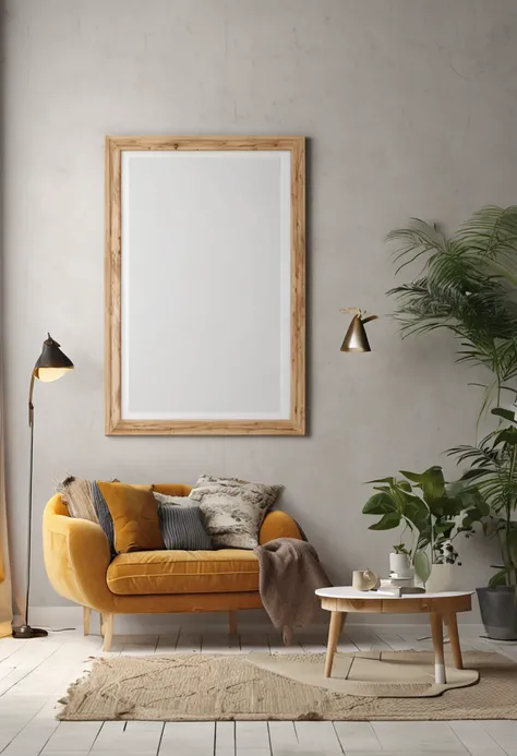 white wall wooden frame mockup 3:4