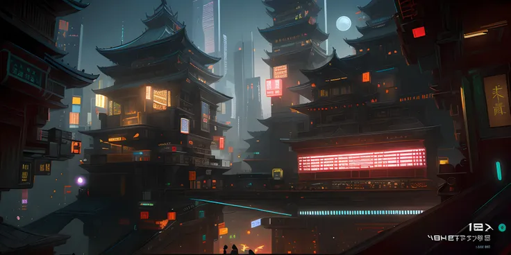 photorealsitic，chinese architecture，drum tower，cyber punk perssonage