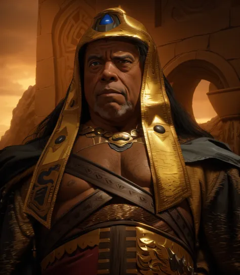 James Earl Jones as Thulsa Doom, a scene from the movie Conan the Barbarian, realistically, dynamic lights, full shoot, (extremely detailed CG unity 8k wallpaper), trending on ArtStation, trending on CGSociety, High Detail, Sharp focus, dramatic, photoreal...