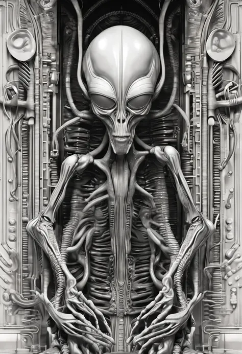 Realista Humano perfeito estilo Alien cena HR Giger estilo, abrindo a boca