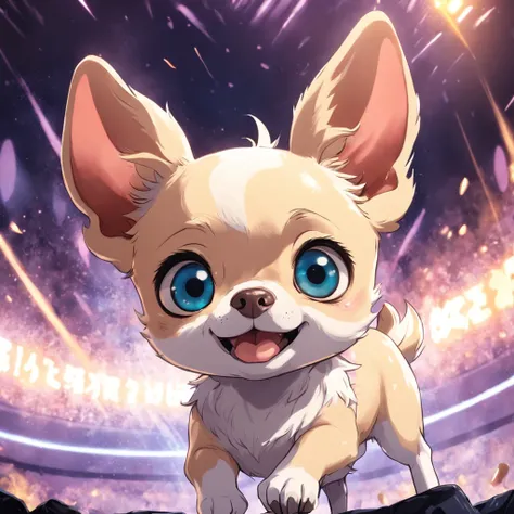 A 4K digital sticker with the adorable face of a cartoon cream chihuahua and big eyes.